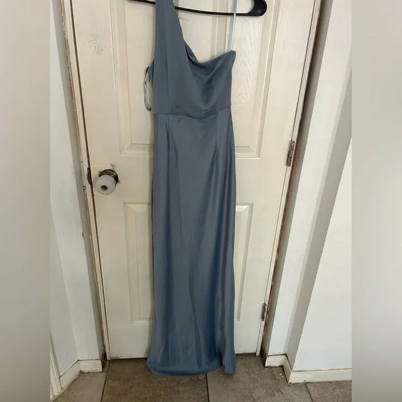 BHLDN Dylan one shoulder satin side slit gown NWT - Picture 7 of 16